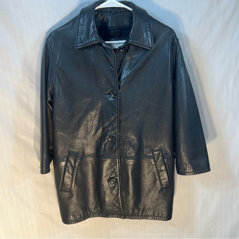 Marc New York Andrew Marc Black Leather Jacket Hand Pockets Soft Runs Large XS👍